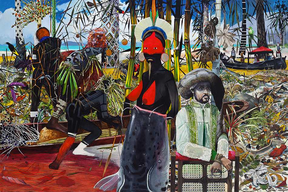 Luiz Zerbini, A Primeira Missa, 2014, acrylic on canvas, 200 × 300 cm. Collection Luis Zerbini. © Luiz Zerbini. Photo © Jaime Acioli.